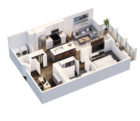 Floor plan for 1 bed, 1 bath, 854 sqft